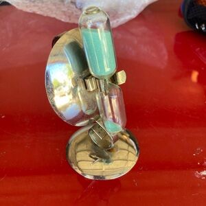 Vintage Silver MCM Silver 3 minute Egg Sand timer with Turquoise sand